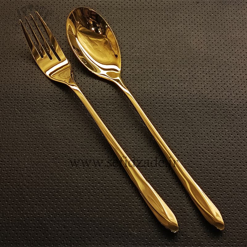 سرویس قاشق چنگال 18 نفره 106 پارچه رولنزا A48G طلایی براق — تصویر ۹