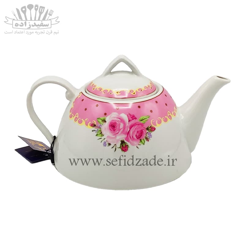 قوری چینی شکس (SHEX) مدل دریا حاشیه صورتی کف پهن