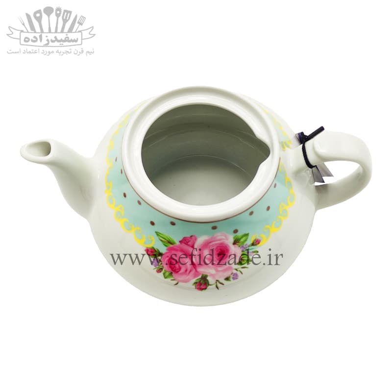 قوری چینی شکس (SHEX) مدل دریا حاشیه آبی کف پهن — تصویر ۳