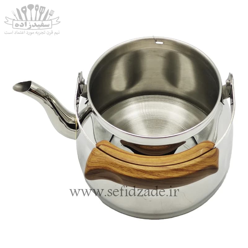 کتری لوله دار کف چدن قیطاسی میترا 3.5 لیتری دسته طرح چوب 5009 — تصویر ۳