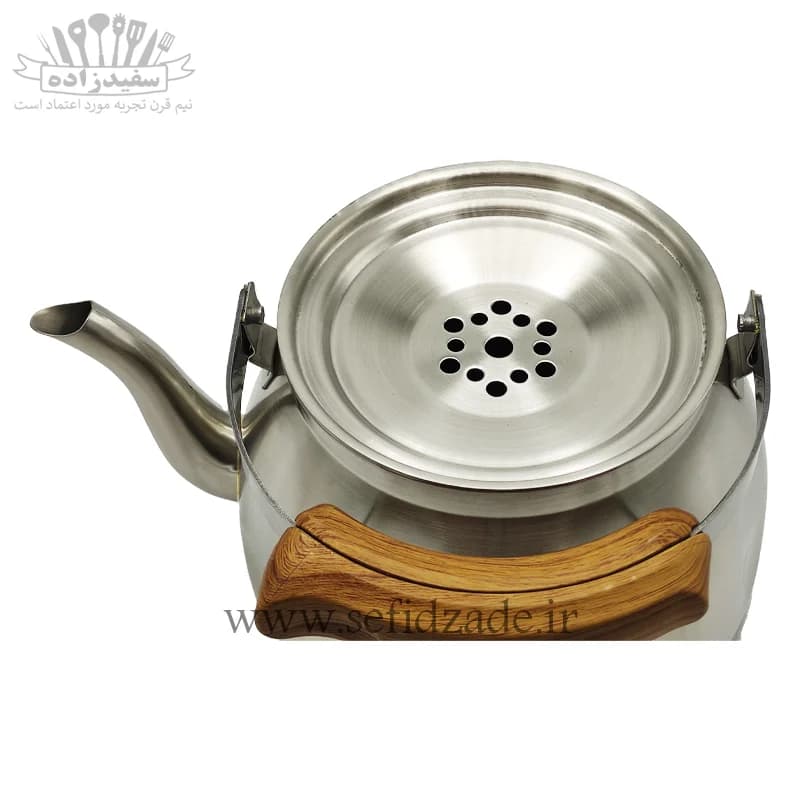 کتری لوله دار کف چدن قیطاسی میترا 3.5 لیتری دسته طرح چوب 5008 — تصویر ۲