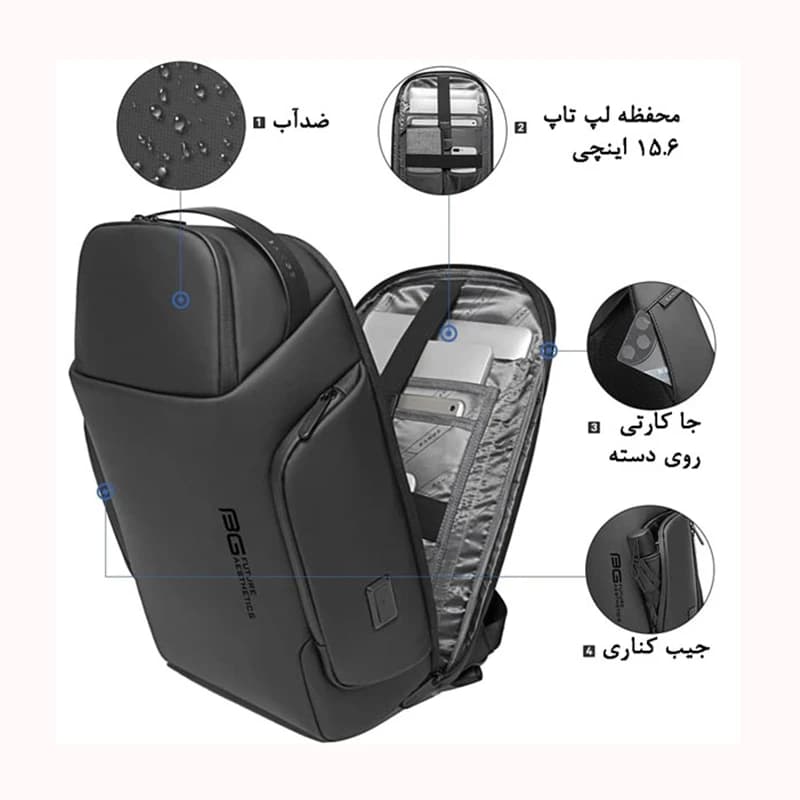 کوله پشتی لپ تاپ بنج حرفه ای ضد آب 15.6 اینچ BANGE BG-7277 — تصویر ۷