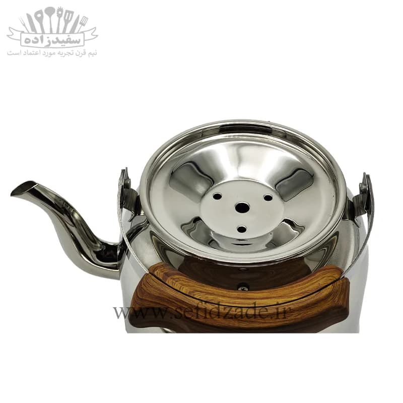 کتری لوله دار کف چدن قیطاسی کارن 3 لیتری دسته طرح چوب 30705 — تصویر ۲