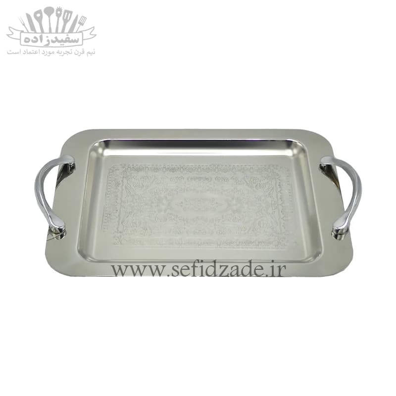 سینی پذیرایی استیل مستطیل کوچک قیطاسی کد 1001 — تصویر ۵