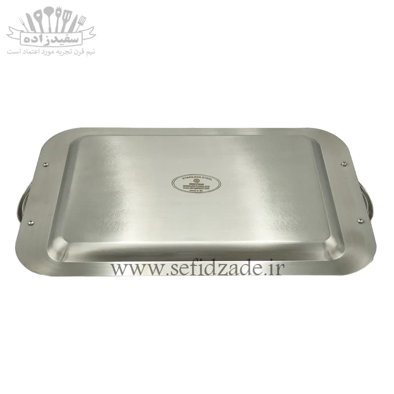 سینی پذیرایی استیل مستطیل کوچک قیطاسی کد 1001 — تصویر ۳