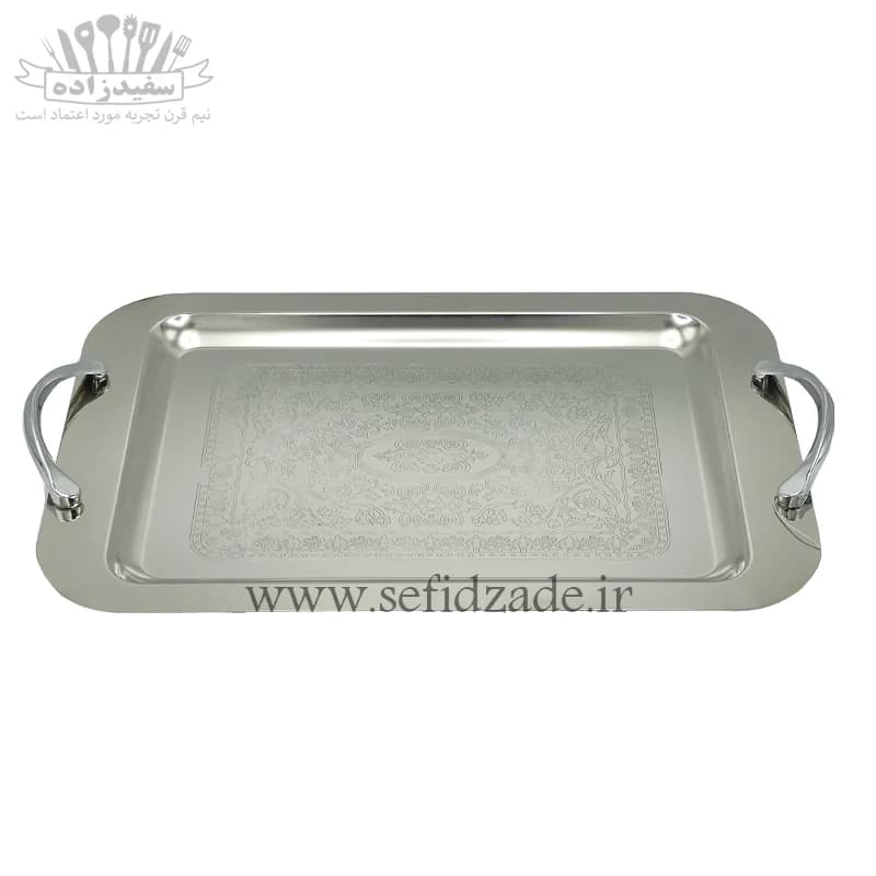 سینی پذیرایی استیل مستطیل بزرگ قیطاسی کد 1002