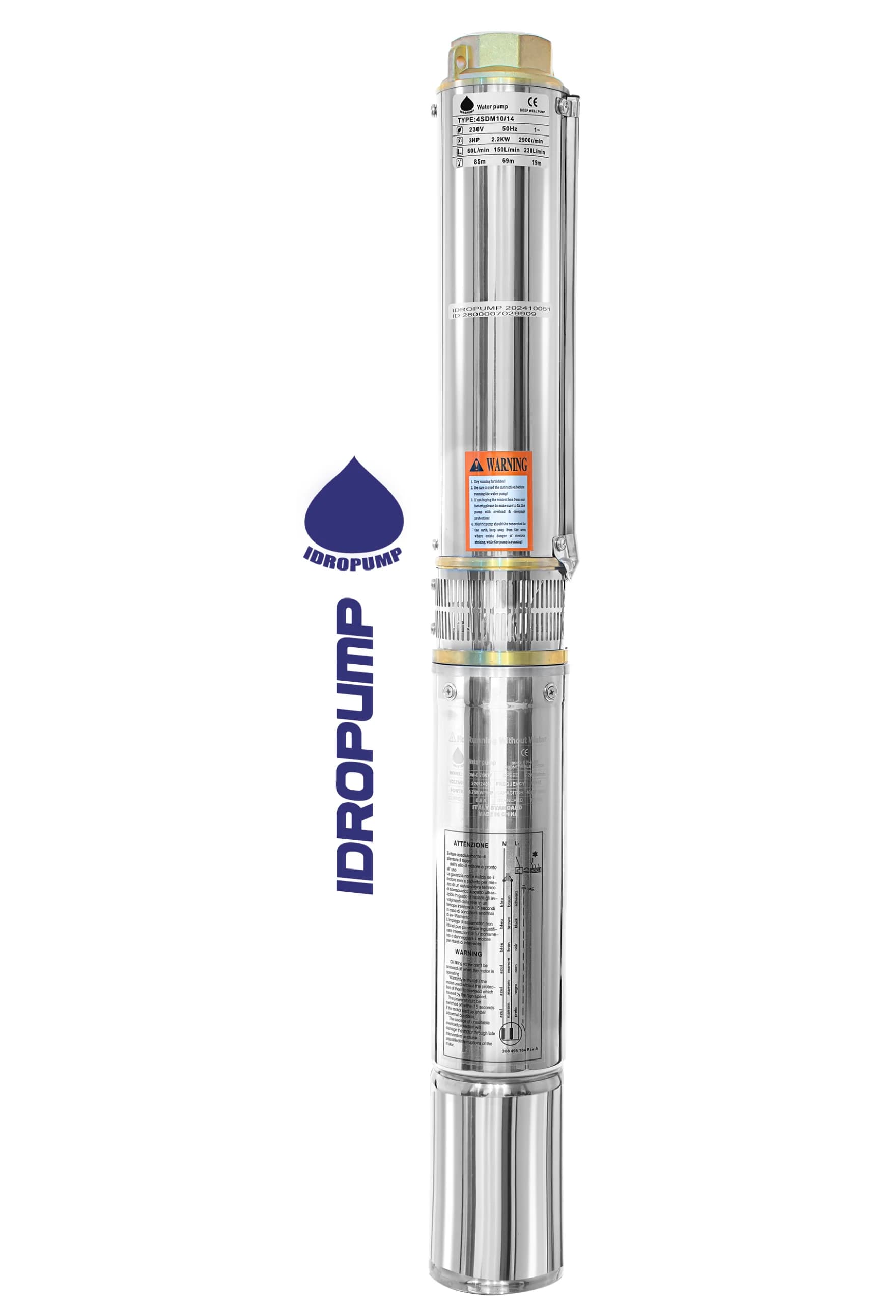 پمپ آب شناور 85 متری 3 اسب 2 اینچ تک فاز با کابل ایدرو IDROPUMP4SDM10/14گارانتی یکساله