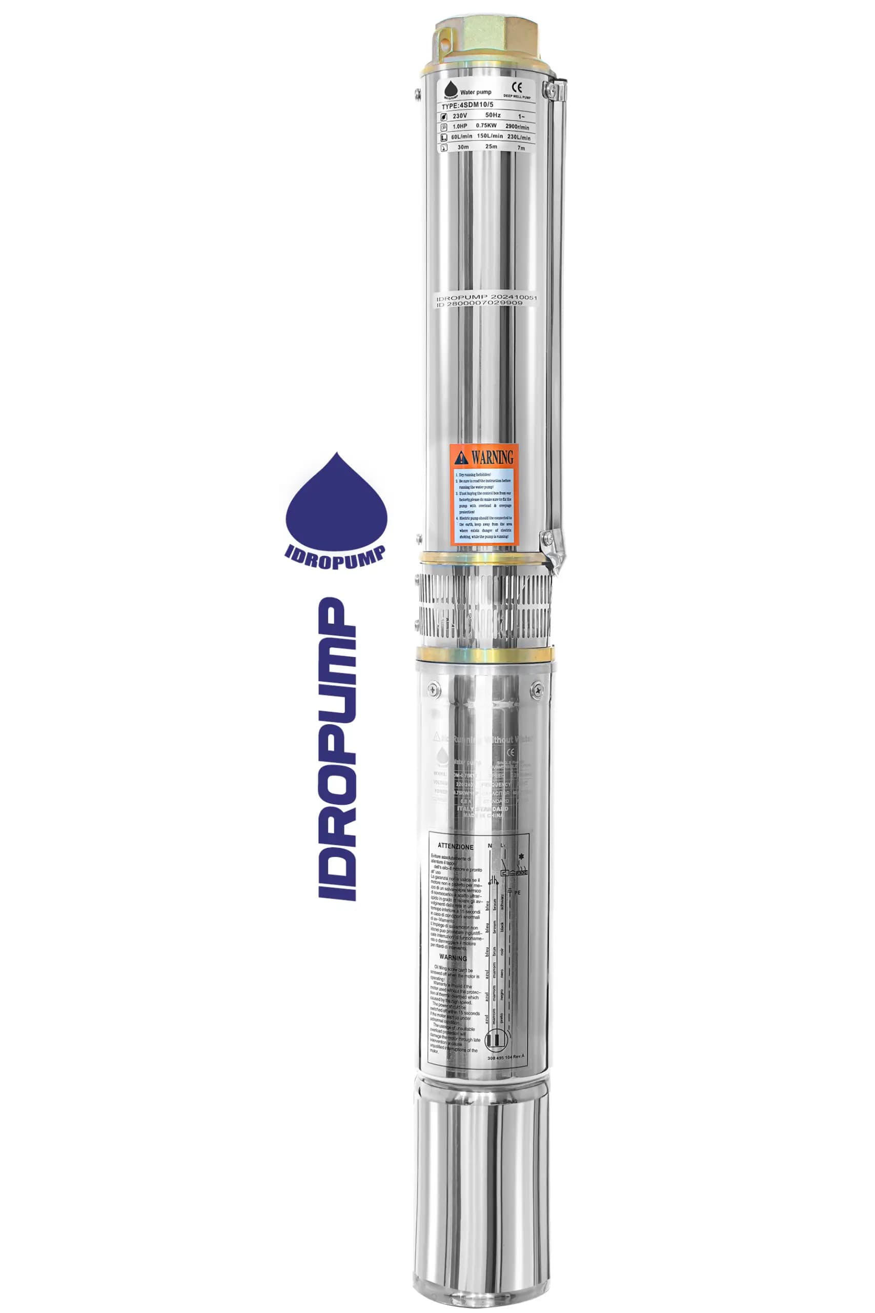 پمپ آب شناور 30 متری 1 اسب 2 اینچ تک فاز با کابل ایدرو IDROPUMP4SDM10/5گارانتی یکساله