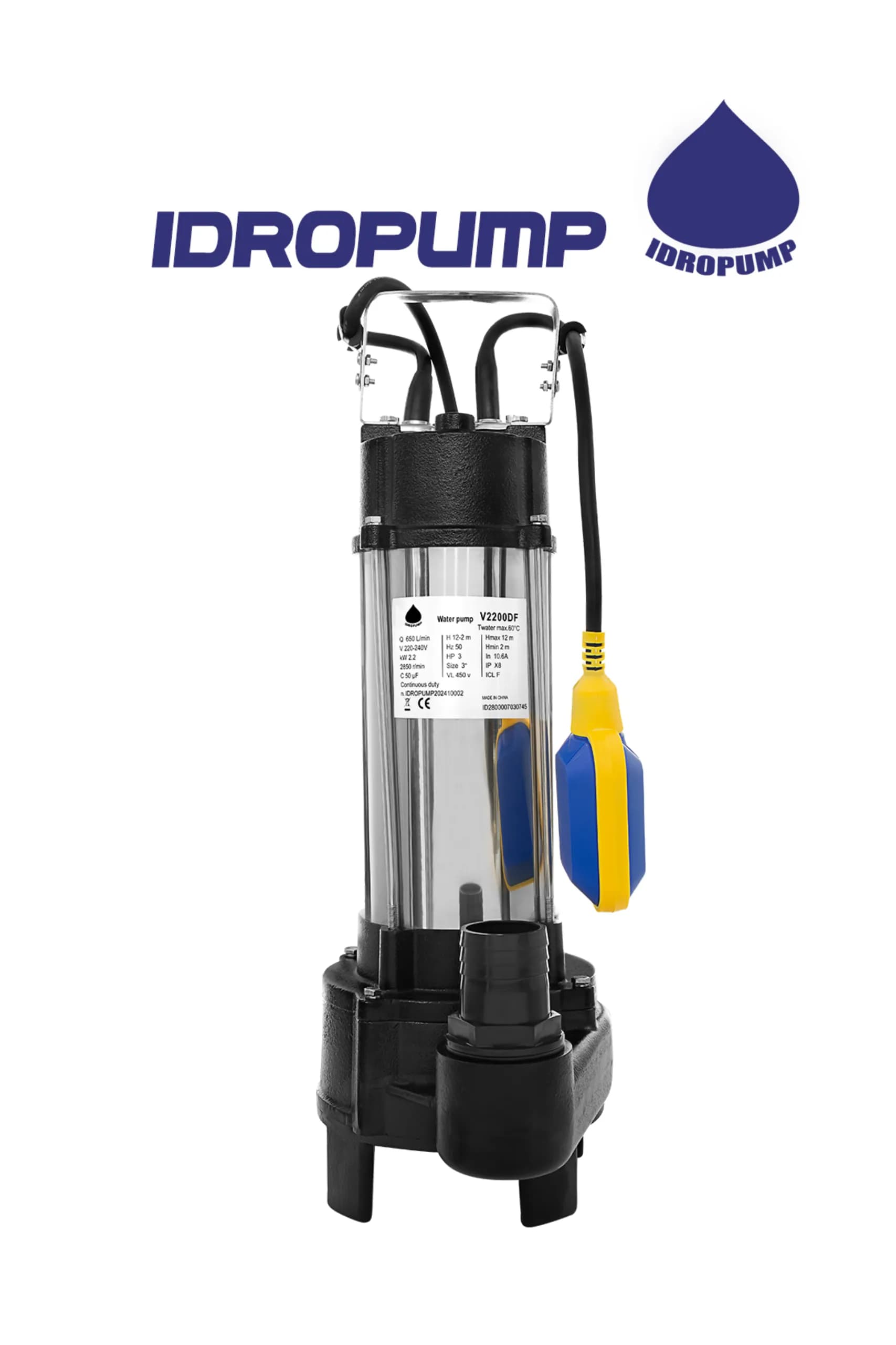 لجنکش 20 متری 2 اینچ خردکن دار فلوتردار ایدرو IDROPUMP V1500DFگارانتی یکساله