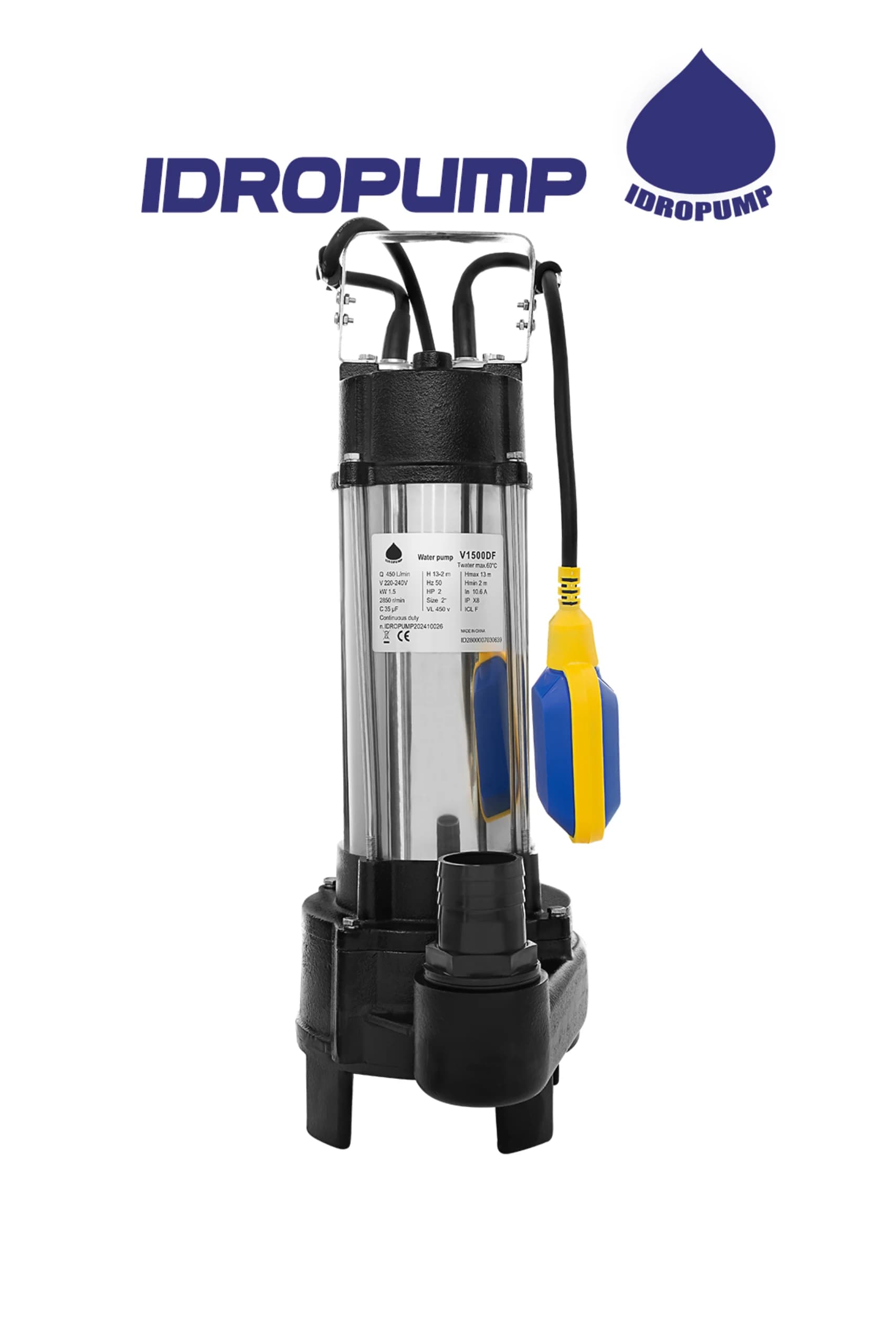 لجنکش 12 متری 3 اینچ خردکن دار فلوتردار ایدرو IDROPUMP V2200DFگارانتی یکساله