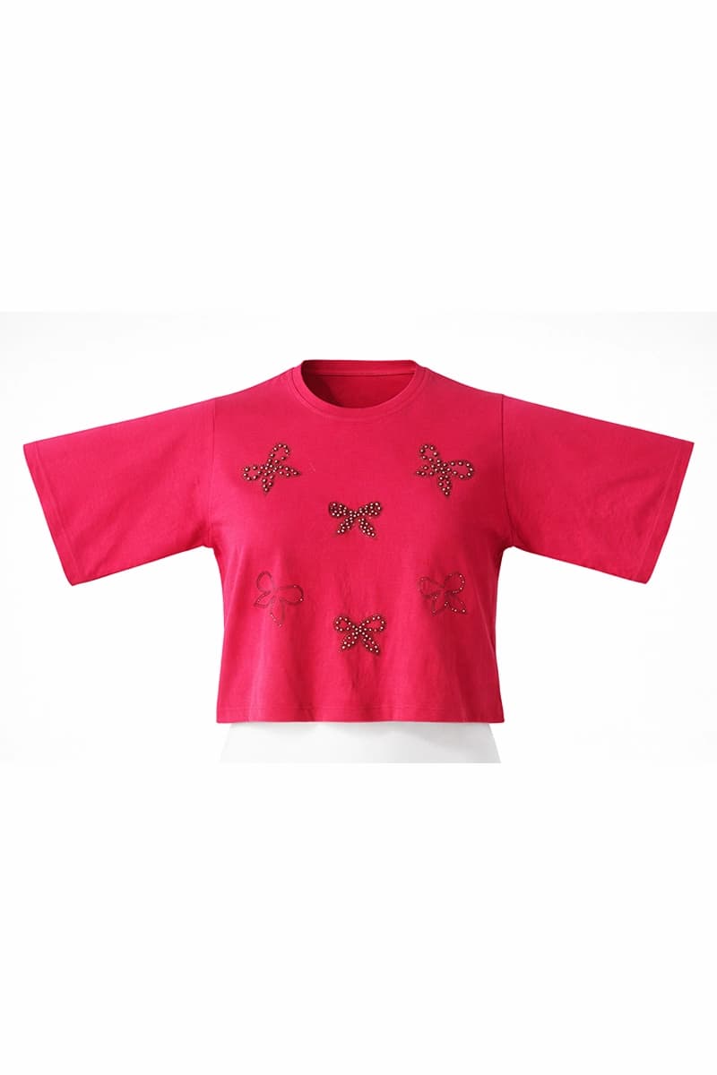 تیشرت کراپ پاپیون نگین‌دوزی شده — تصویر ۶