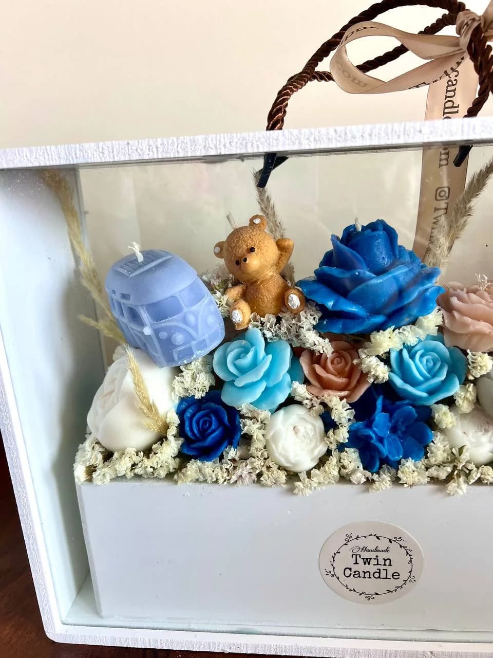باکس شمع گل baby boy با جعبه پلکسی — تصویر ۳