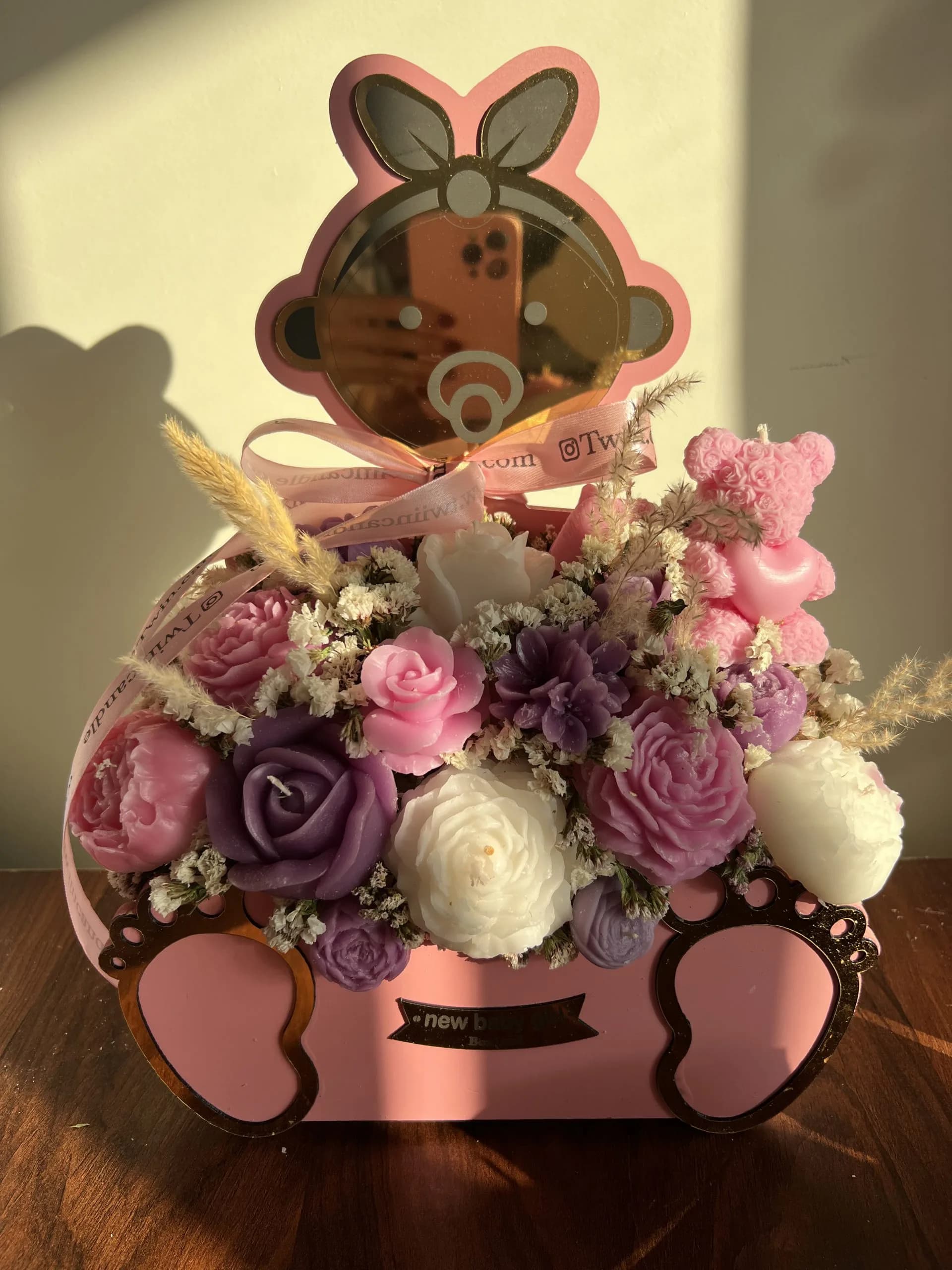 باکس شمع گل baby girl صورتی