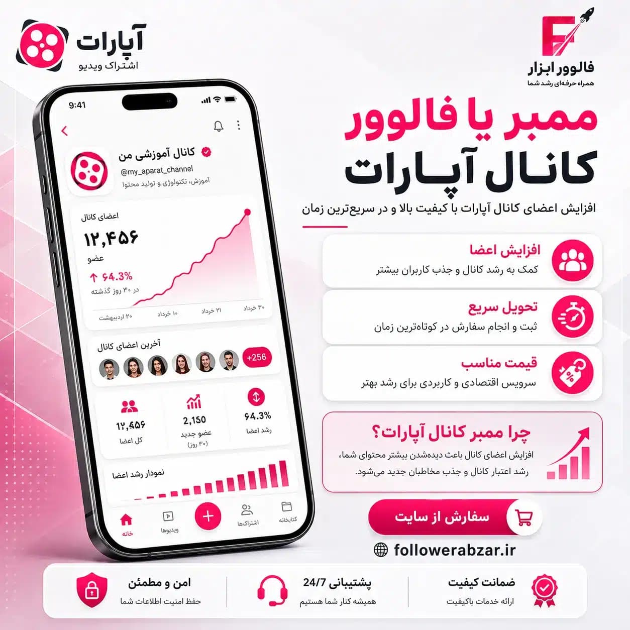ممبر یا فالوور کانال آپارات | 100 عدد