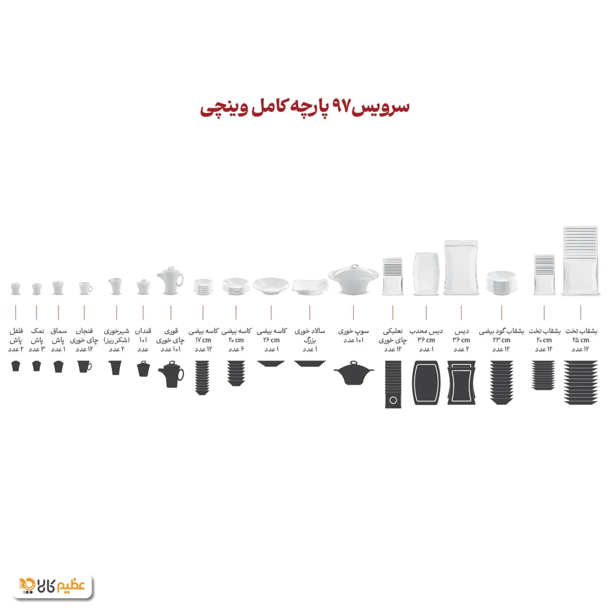 سرویس چینی 97 پارچه کامل زرین ریوا طلایی — تصویر ۷