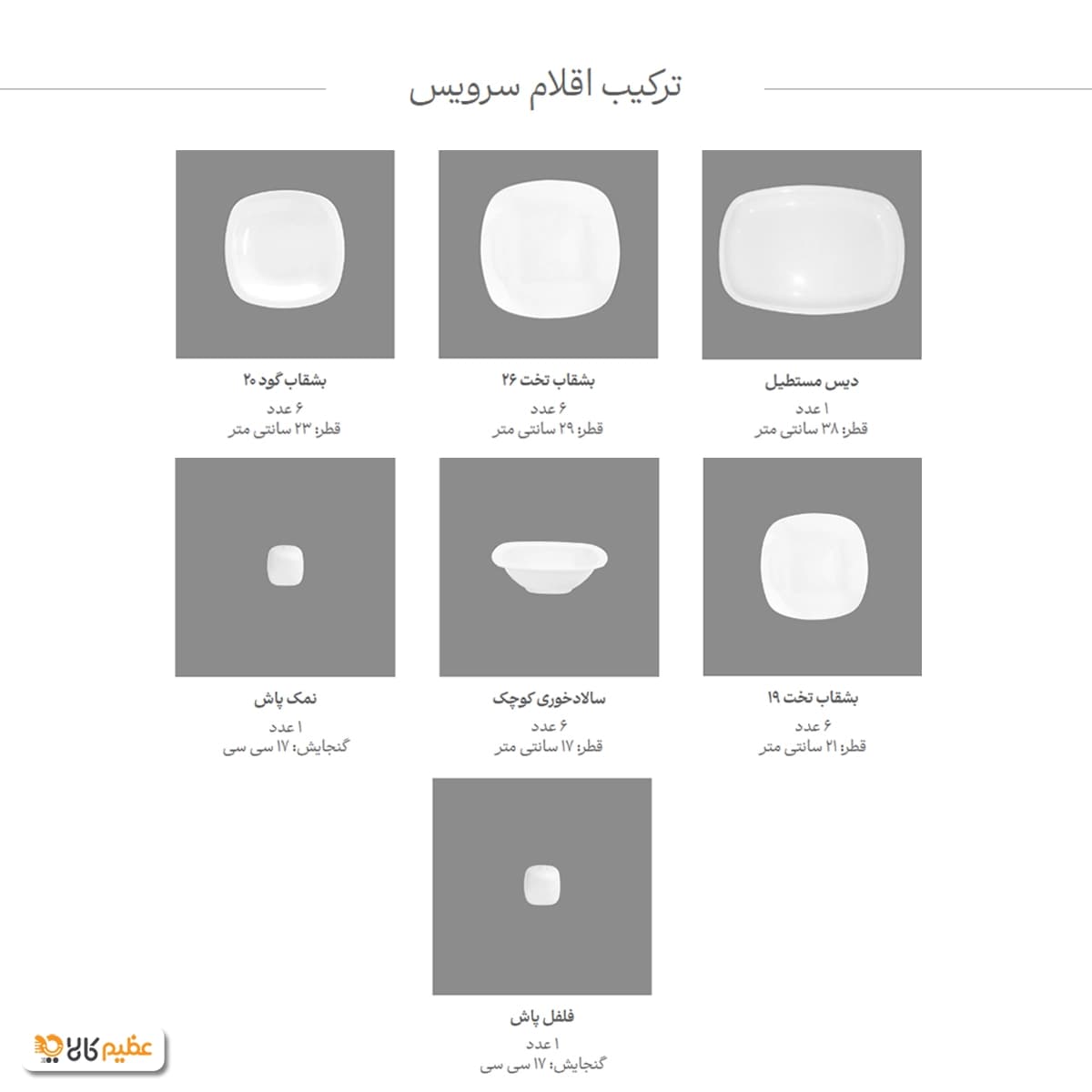 سرویس چینی 27 پارچه غذاخوری زرین ادلین طوسی — تصویر ۶