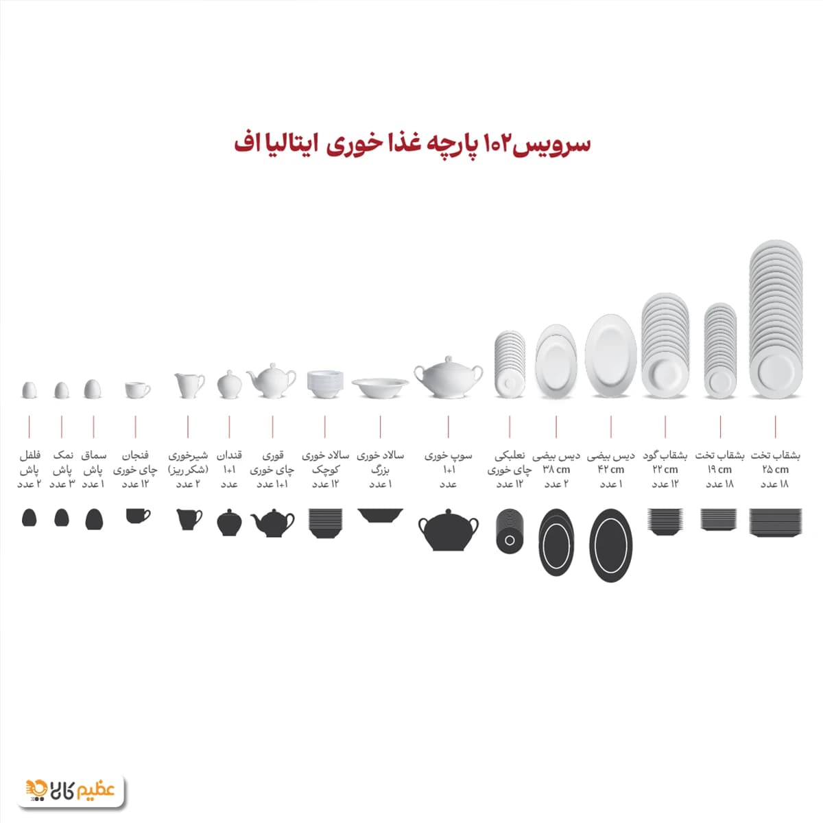 سرویس چینی 102 پارچه کامل زرین مهرانا پلاتینی — تصویر ۸