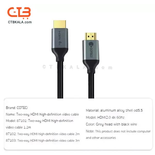 کابل HDMI 4K برند کوتتسی COTECI مدل 87102 ( 2 متری ) — تصویر ۲