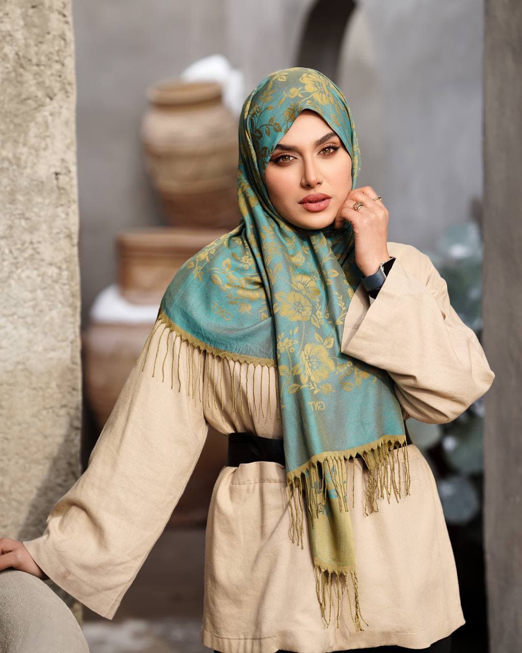 شال مجلسی ابریشم ژاکارد الیاف بامبو کد 226 — تصویر ۵