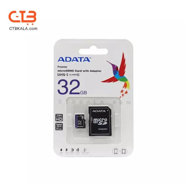 کارت حافظه microSDHC ADATA 32GB premier کلاس 10 UHS-I سرعت 80MB/s همراه با آداپتور