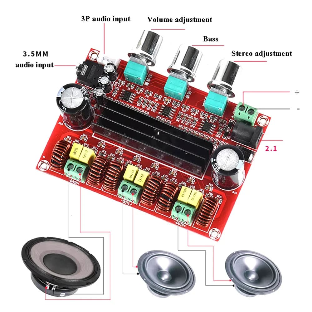 ماژول آمپلی فایر XH-M139 با آی‌سی TPA3116D2 – اورجینال %100استریو 2×50W + ساب 100W – کلاس D — تصویر ۳