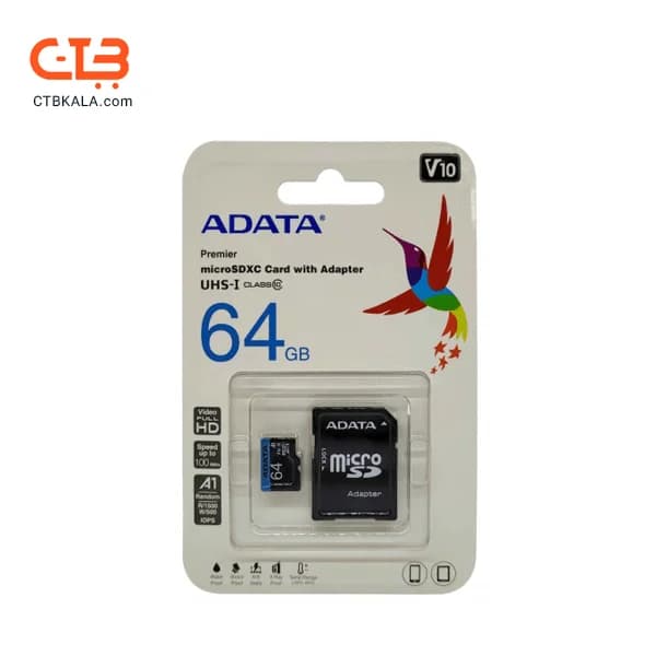 کارت حافظه ADATA 64G کلاس 10 سرعت 100MB همراه با آداپتور