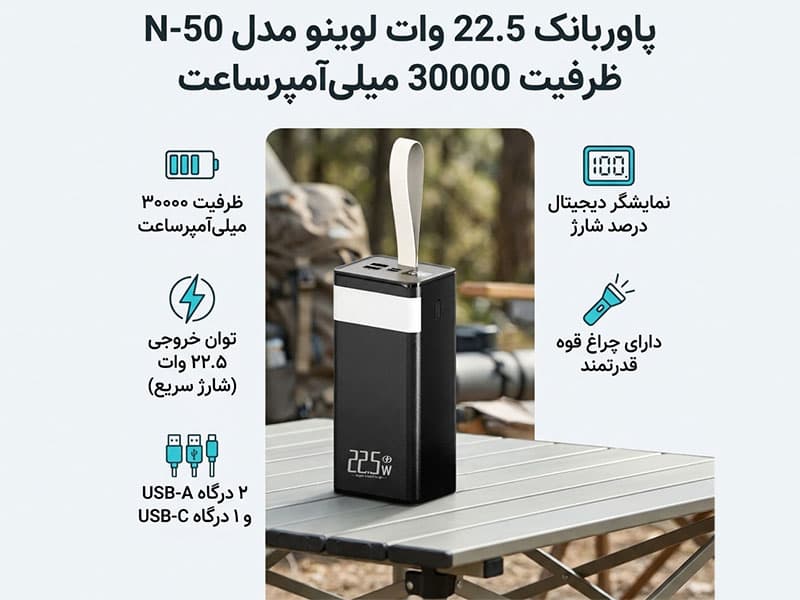 پاوربانک لوینو مدل N-50 ظرفیت 30000mAh — تصویر ۲