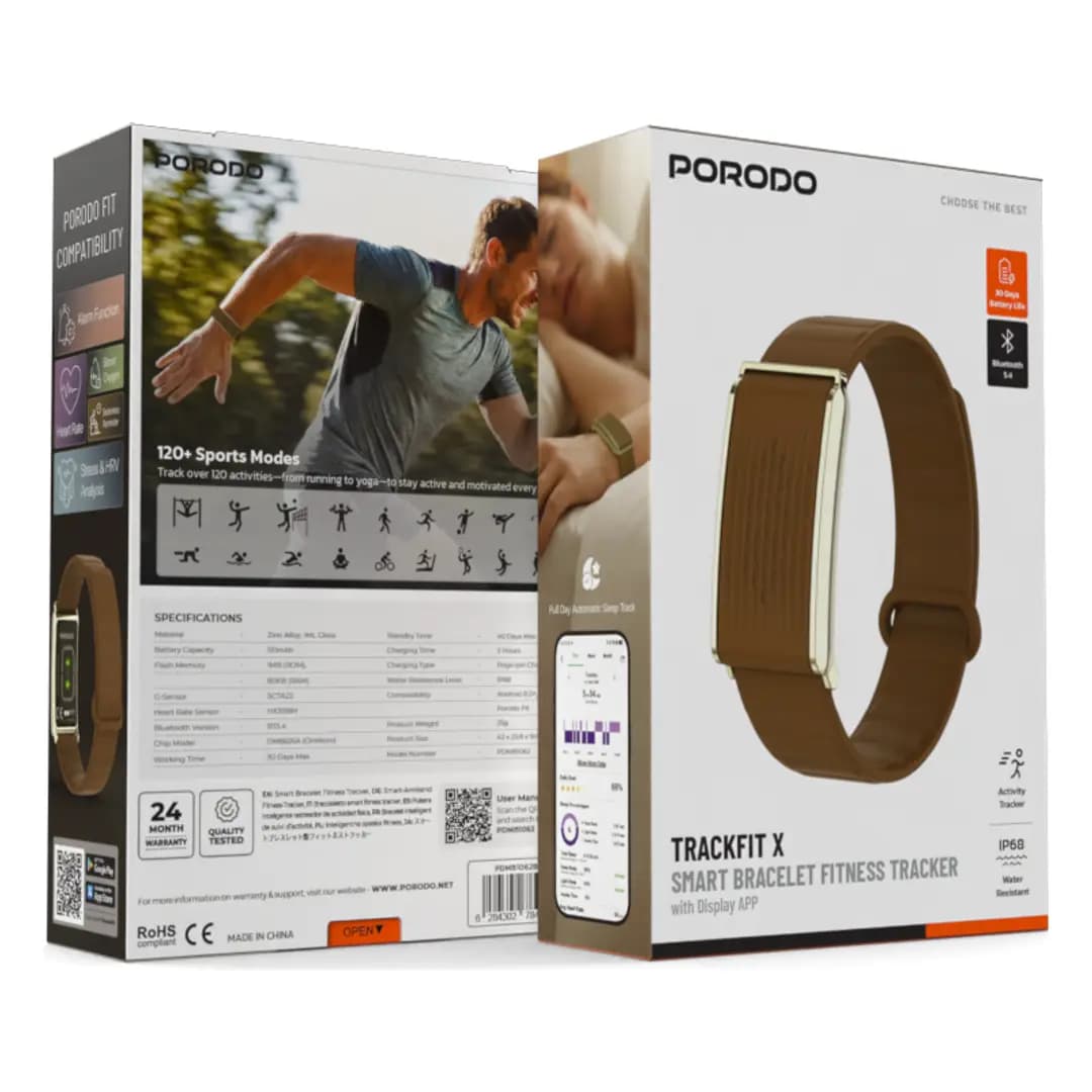 دستبند هوشمند Porodo TrackFit X مدل PDMB1062 | مچ بند ورزشی با نمایشگر، پایش سلامت — تصویر ۱۲