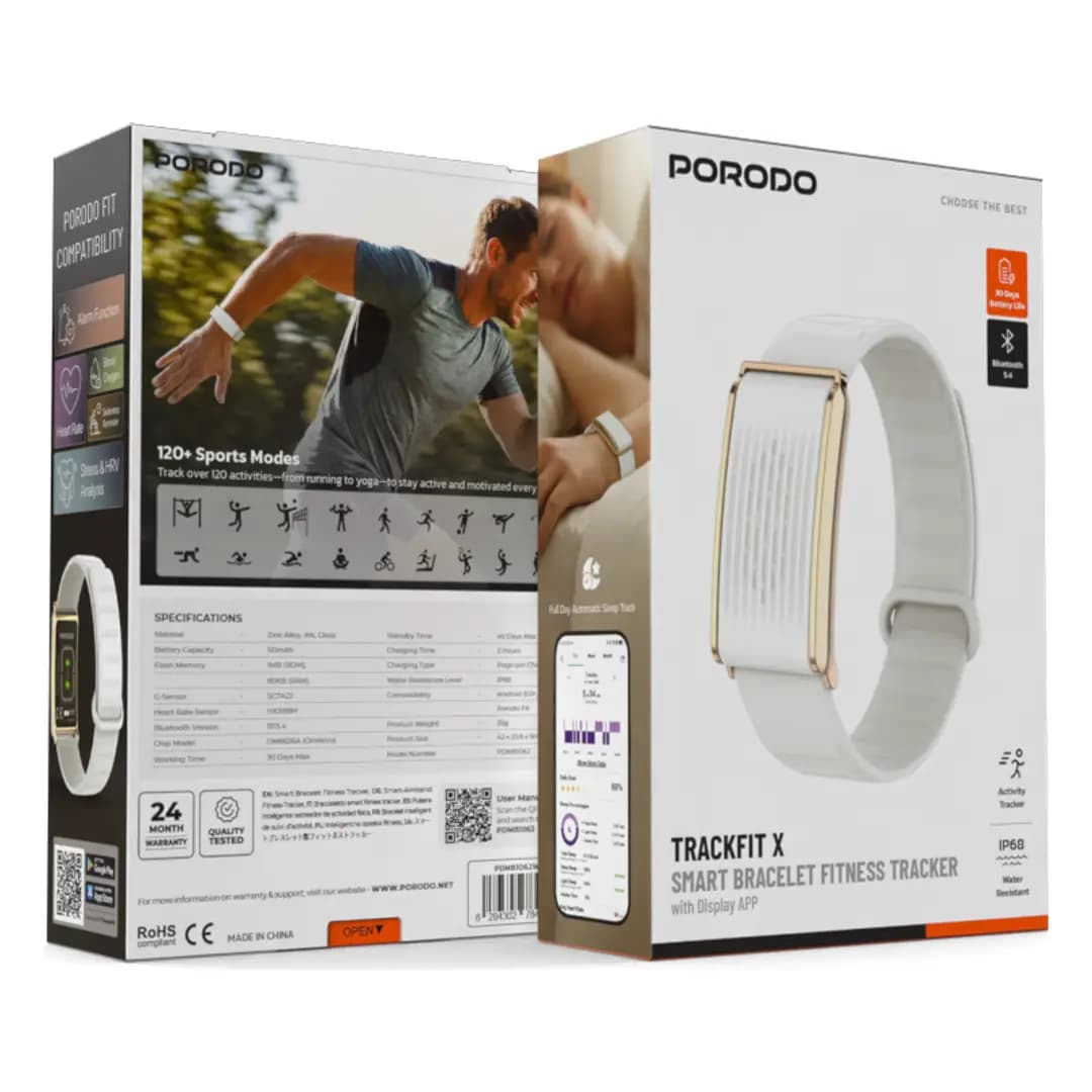 دستبند هوشمند Porodo TrackFit X مدل PDMB1062 | مچ بند ورزشی با نمایشگر، پایش سلامت — تصویر ۸