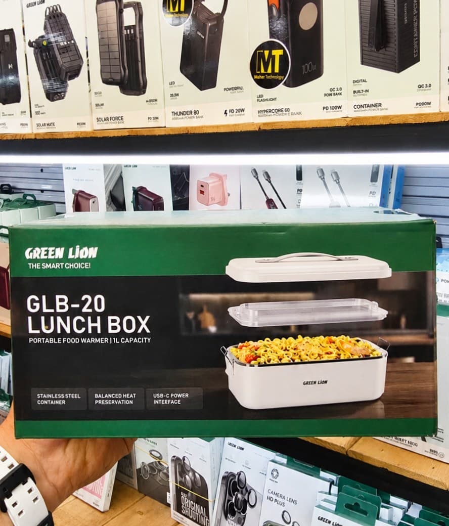 لانچ باکس Green Lion GLB-20 | ظرف غذای برقی 1 لیتری USB-C با بدنه استیل 304 — تصویر ۴