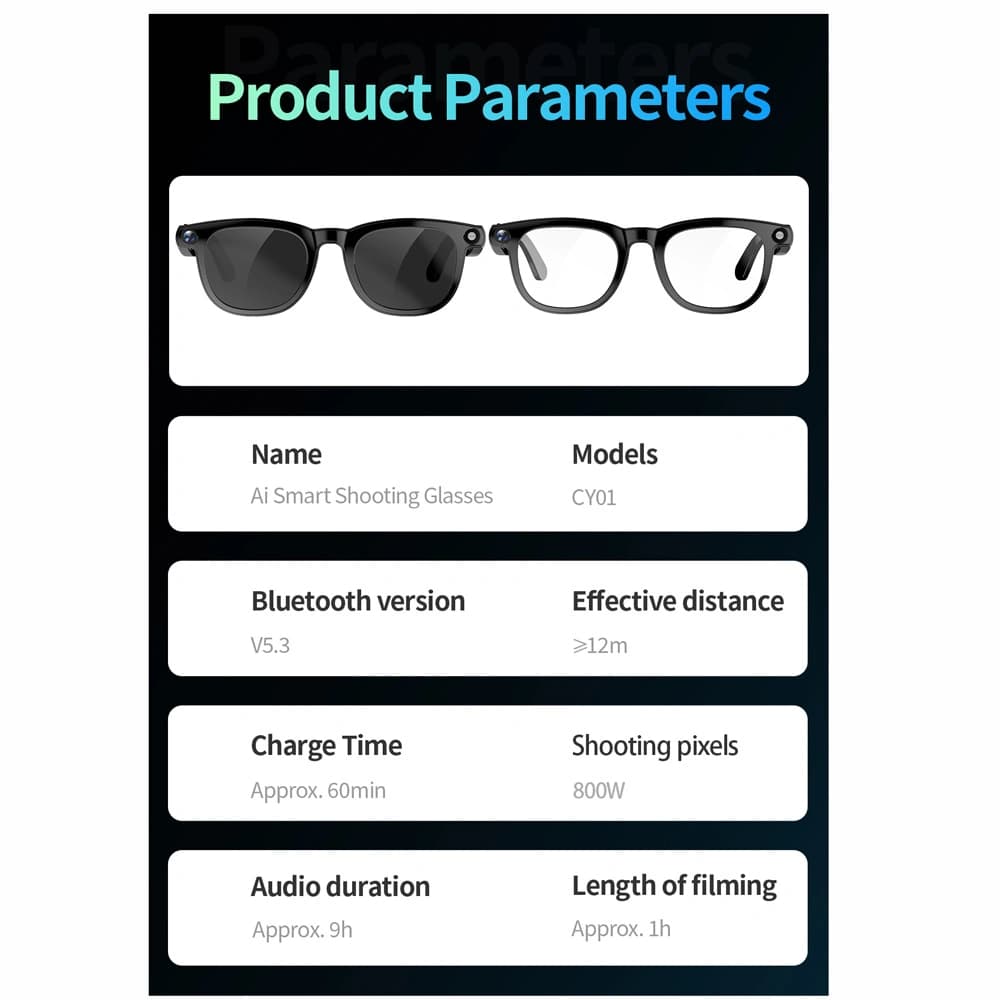 عینک هوشمند دوربین‌دار CY01 | عینک AI با دوربین Full HD، بلوتوث 5.3 و ChatGPT — تصویر ۸