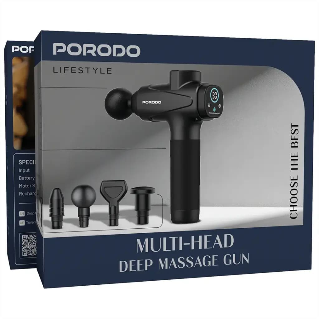 ماساژور تفنگی پرودو Porodo Multi-Head Deep Massage Gun مدل PDLFSTNS066BK — تصویر ۶