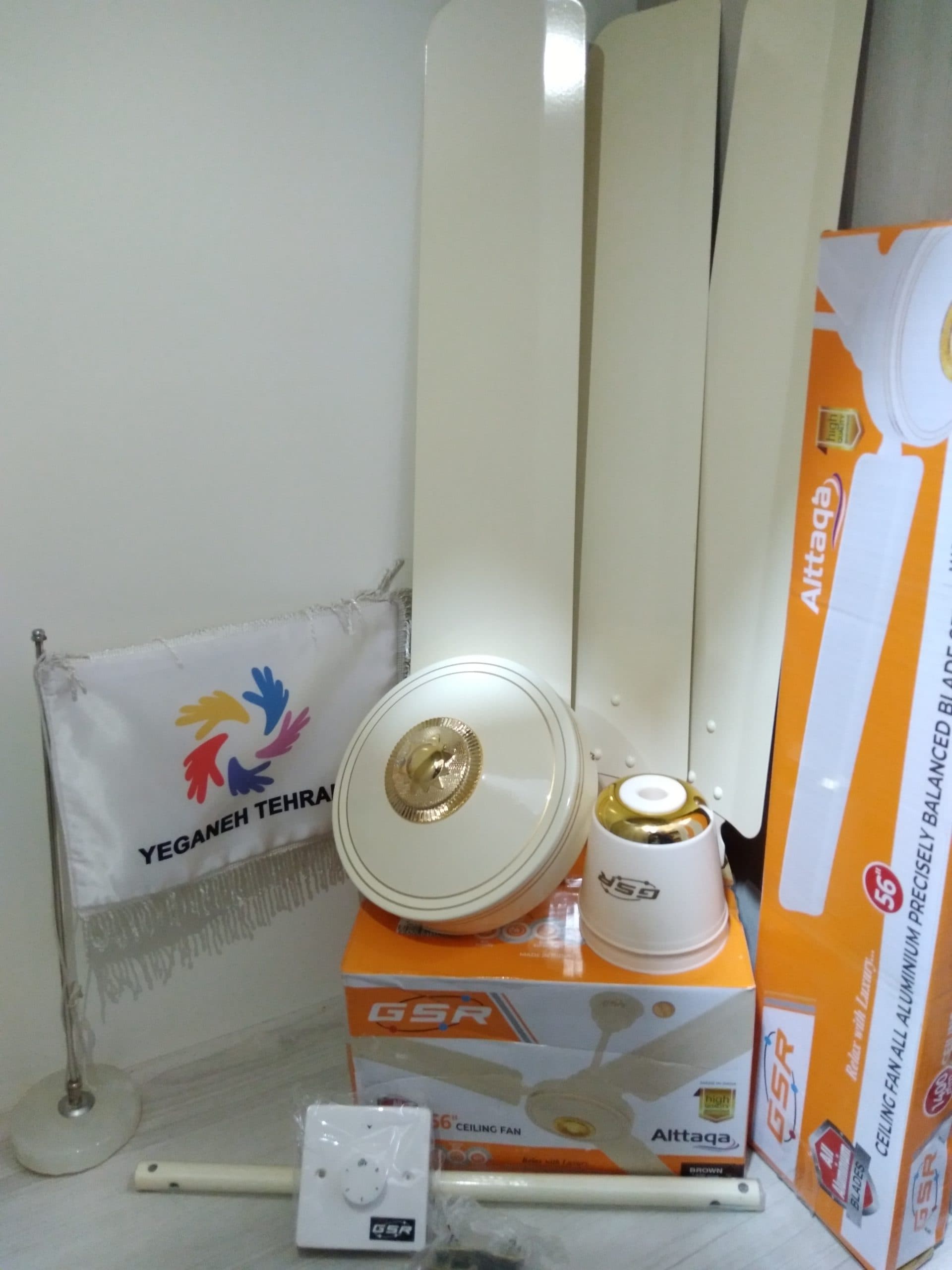 پنکه سقفی هندی مارک GSR اصل 90وات 3پره 62 سانت بلند موتور بزرگ رنگ کرم شاهکار — تصویر ۶