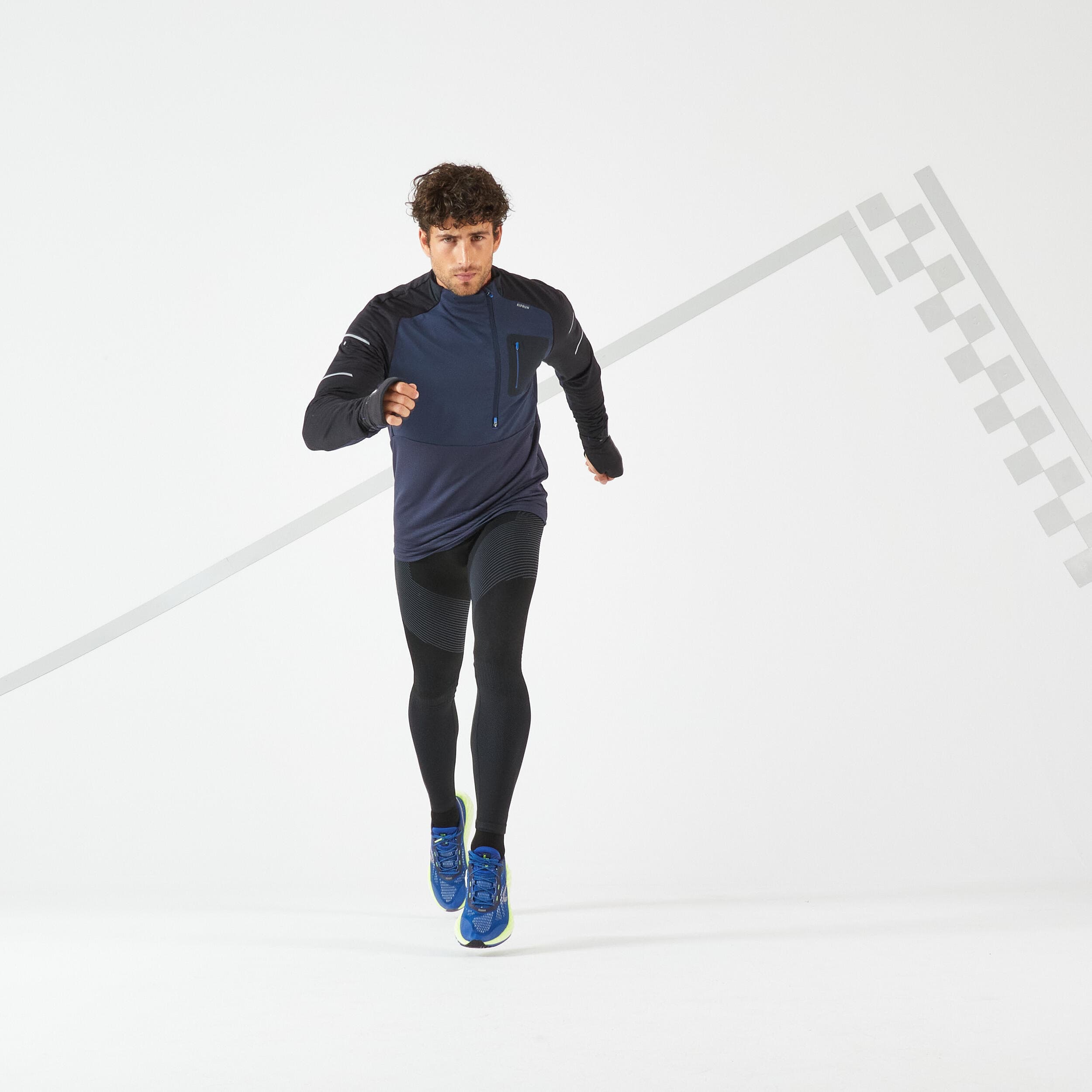بلوز نیم زیپ دکتلون / KIPRUN – مدل Warm Running zs / سرمه ای تیره — تصویر ۱۱