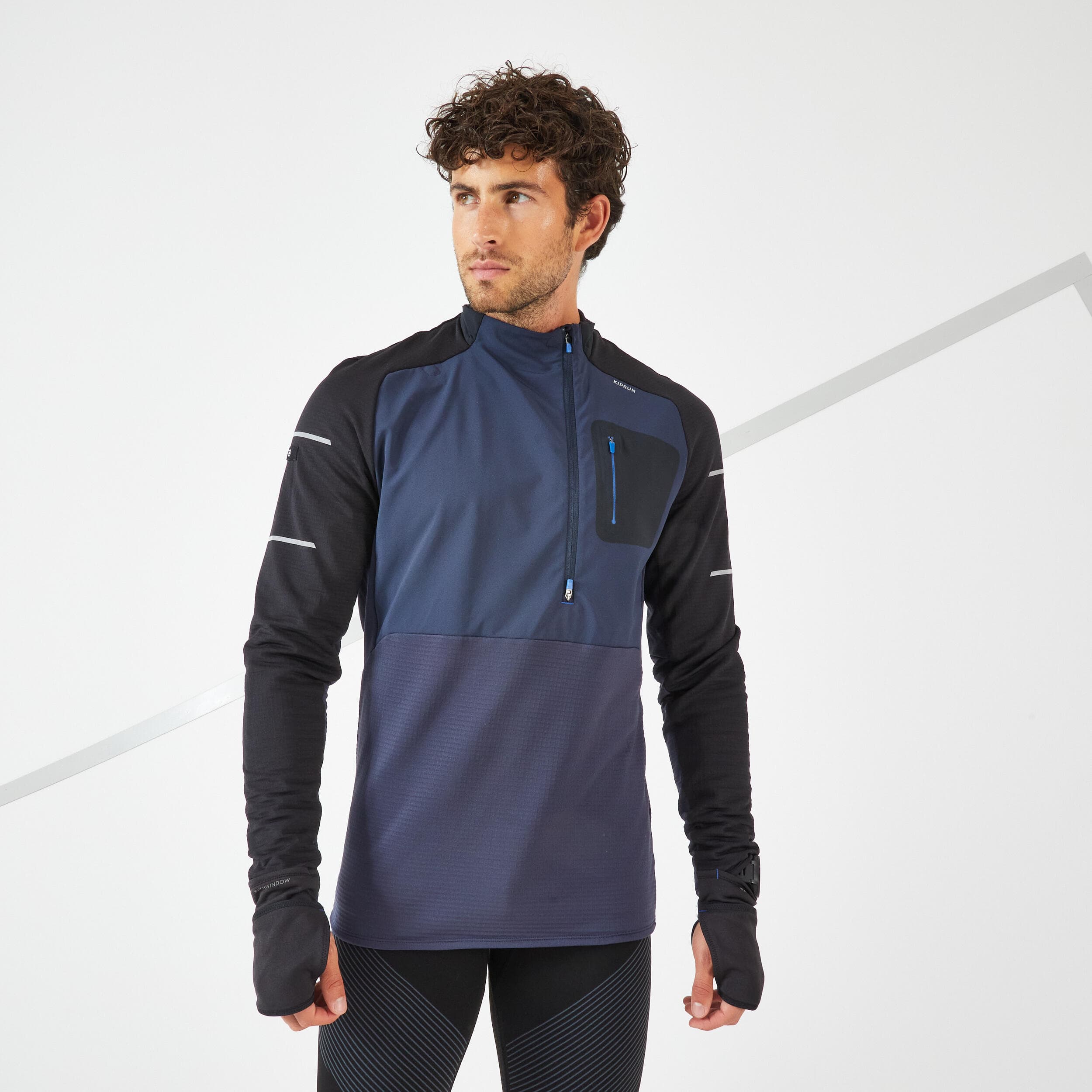 بلوز نیم زیپ دکتلون / KIPRUN – مدل Warm Running zs / سرمه ای تیره — تصویر ۱۰