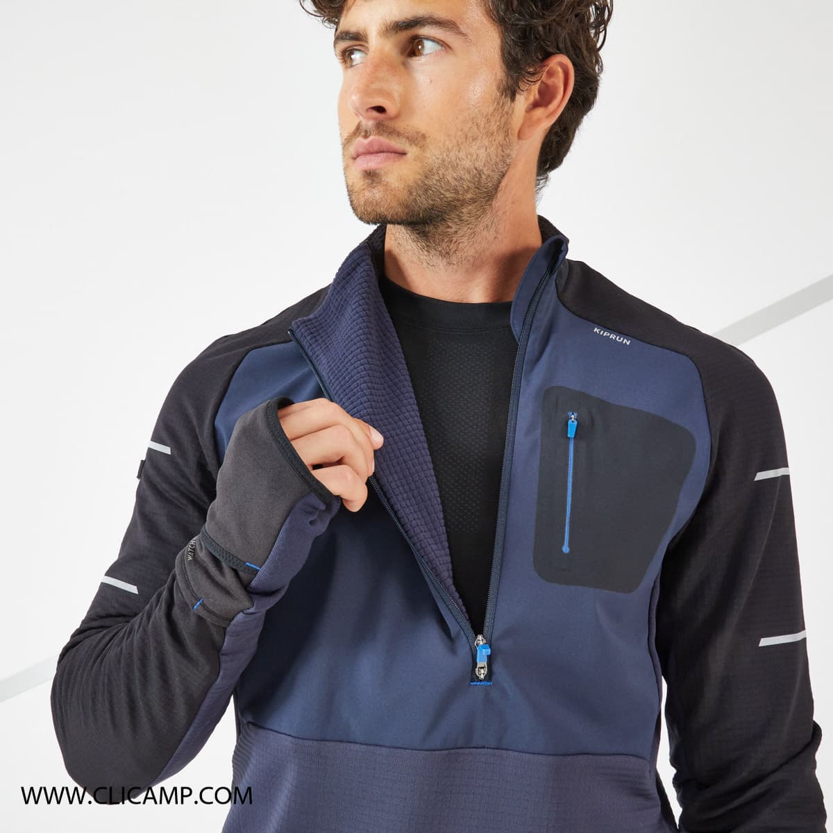 بلوز نیم زیپ دکتلون / KIPRUN – مدل Warm Running zs / سرمه ای تیره — تصویر ۵