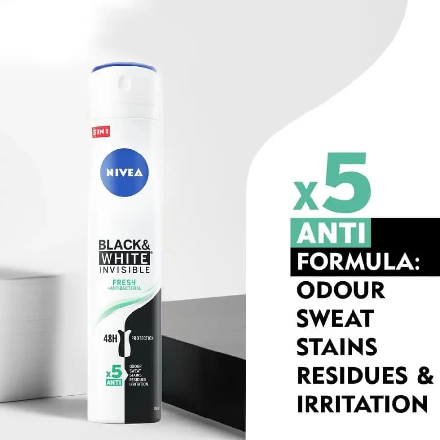 اسپری ضد تعریق مردانه اکتیو آنتی باکتریال Black & White Invisible نیوا 200ml — تصویر ۱۱