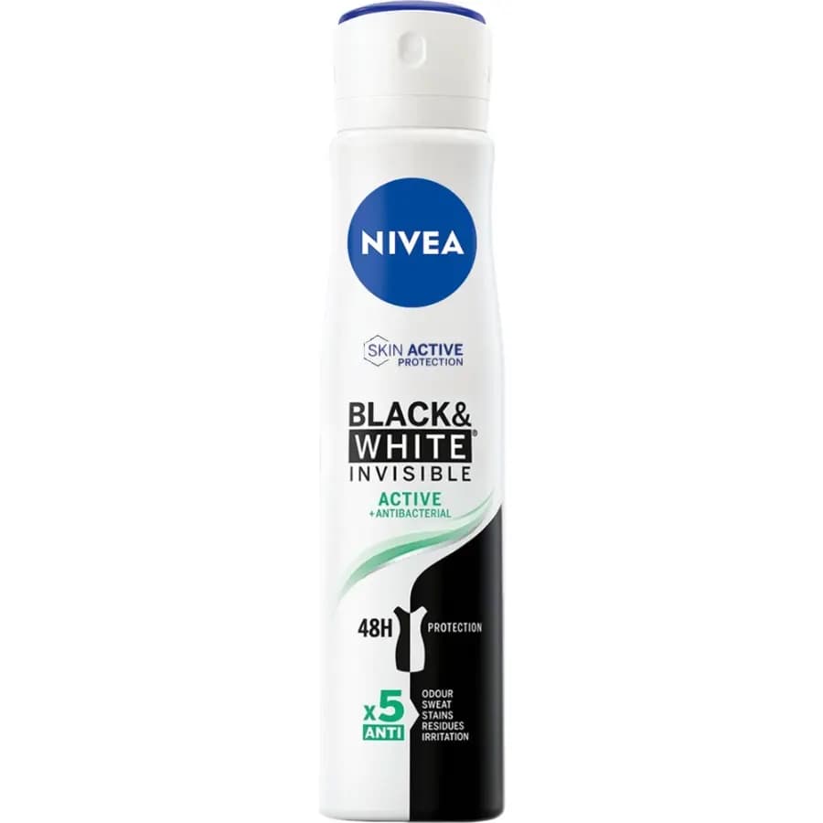 اسپری ضد تعریق مردانه اکتیو آنتی باکتریال Black & White Invisible نیوا 200ml — تصویر ۹