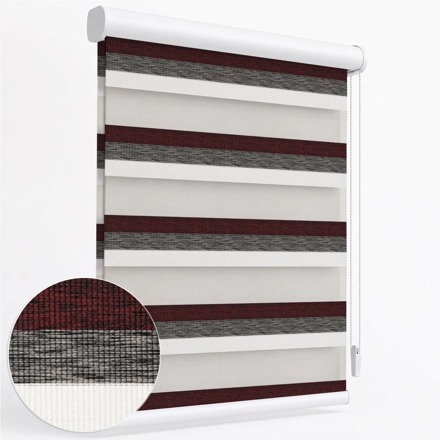 پرده زبرا ساده سه رنگ زرشکی طوسی سفید — تصویر ۹