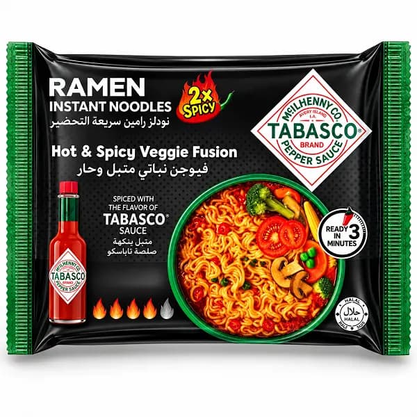 نودل رامن فوری تاباسکو سبزیجات خیلی تند مدل Hot & Spicy Veggie Fusion وزن ۷۵ گرم — تصویر ۲