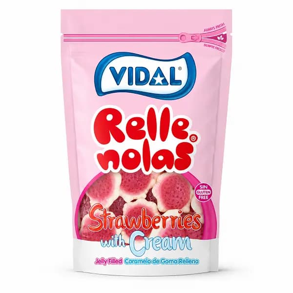 پاستیل مغزدار ویدال Rellenolas با طعم توت‌فرنگی و خامه 180 گرم