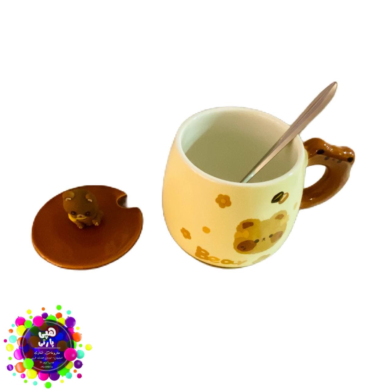 ماگ سرامیکی طرح خرس دربدار با قاشق | ماگ فانتزی خرسی برای هدیه و استفاده روزمره — تصویر ۶
