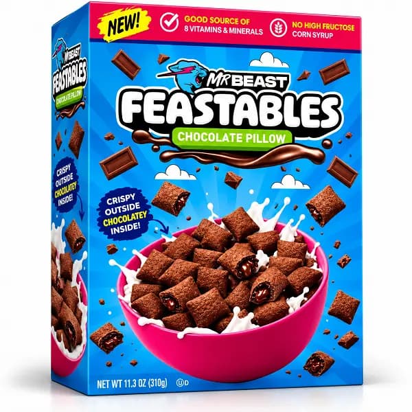 کورن فلکس شکلاتی با مغز شکلات مستر بیست – Feastables وزن 310 گرم — تصویر ۳