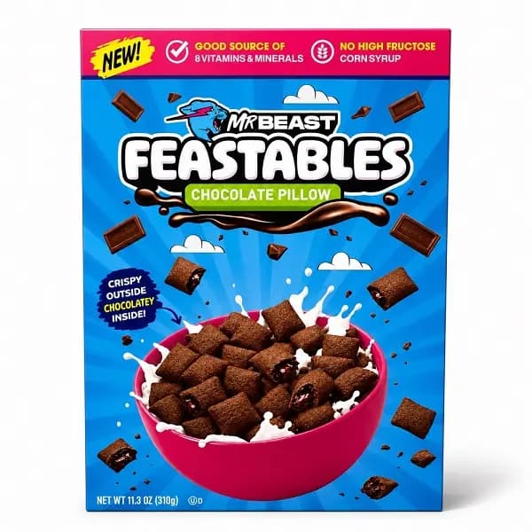 کورن فلکس شکلاتی با مغز شکلات مستر بیست – Feastables وزن 310 گرم — تصویر ۲