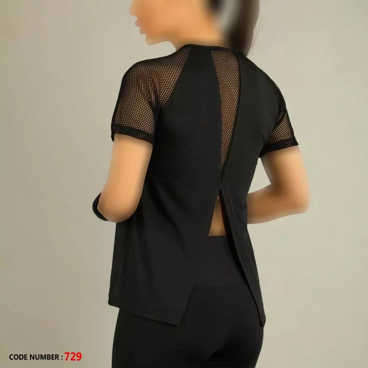 تیشرت ورزشی زنانه پشت تور چاک دار کد 729 — تصویر ۳