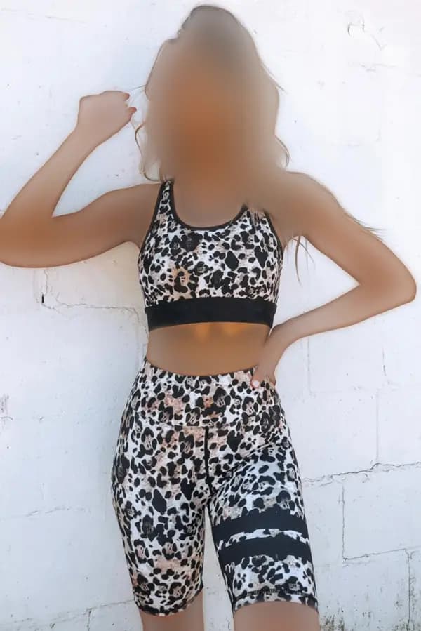 ست بایکر و نیم تنه ورزشی زنانه طرح پلنگی پشت باز — تصویر ۶