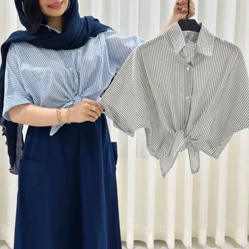 شومیز زنانه گره ای راه راه — تصویر ۶