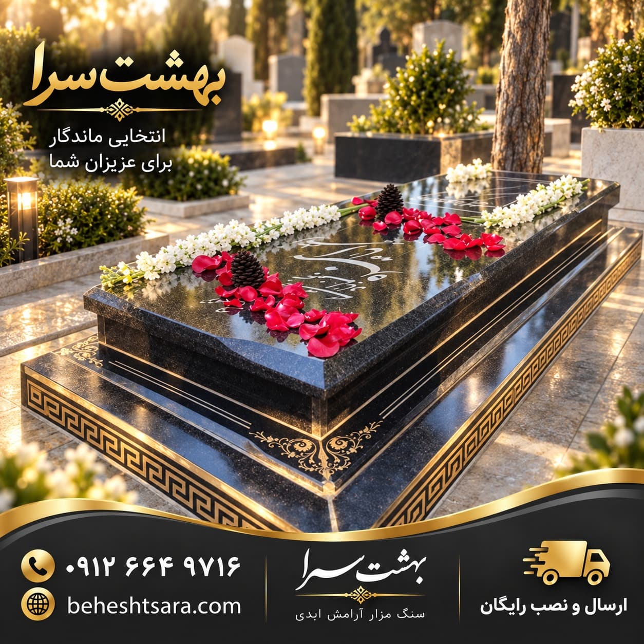سنگ قبر مشکی کد 500 — تصویر ۲