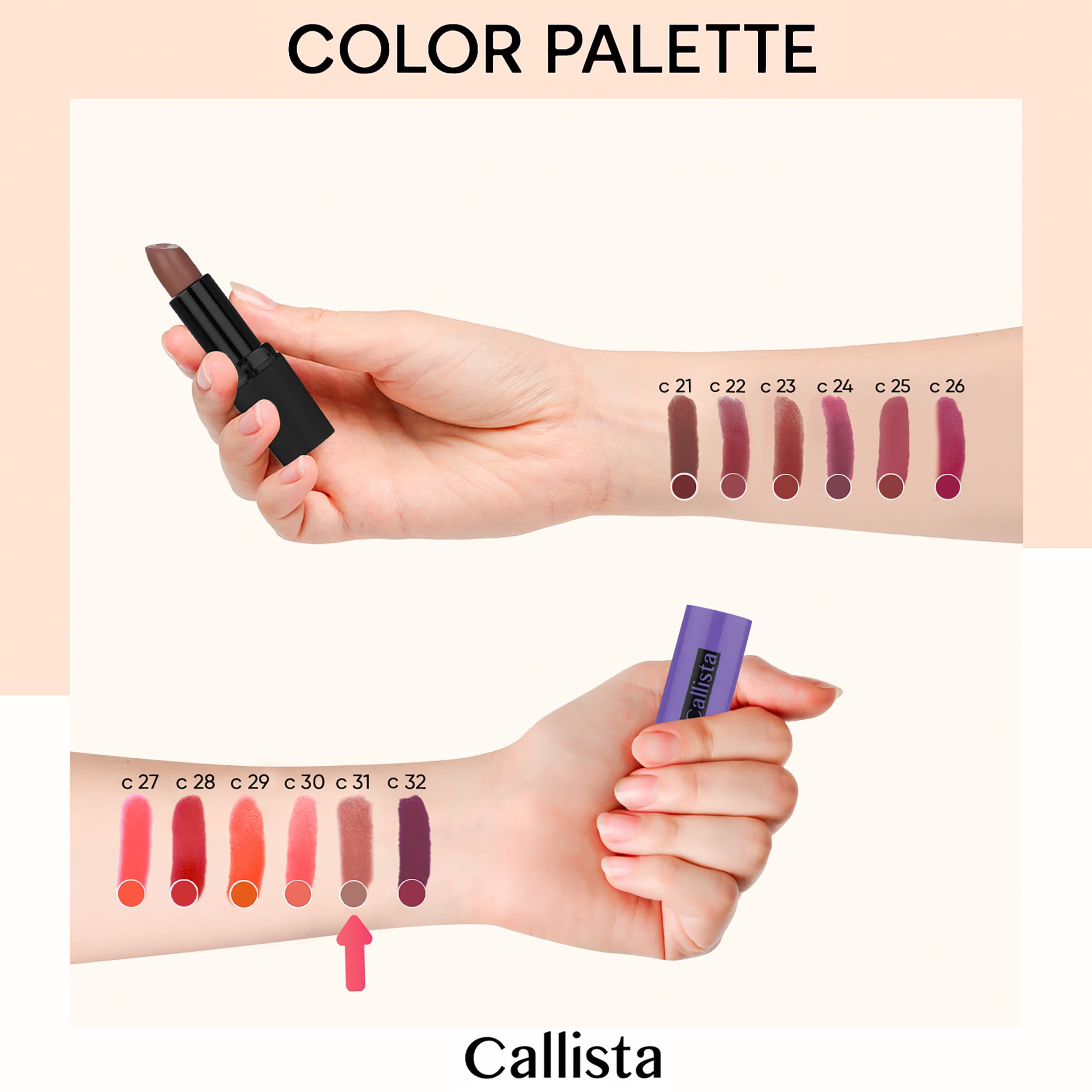 رژ لب جامد کالیستا سری Hydra Color شماره C31 — تصویر ۱۲