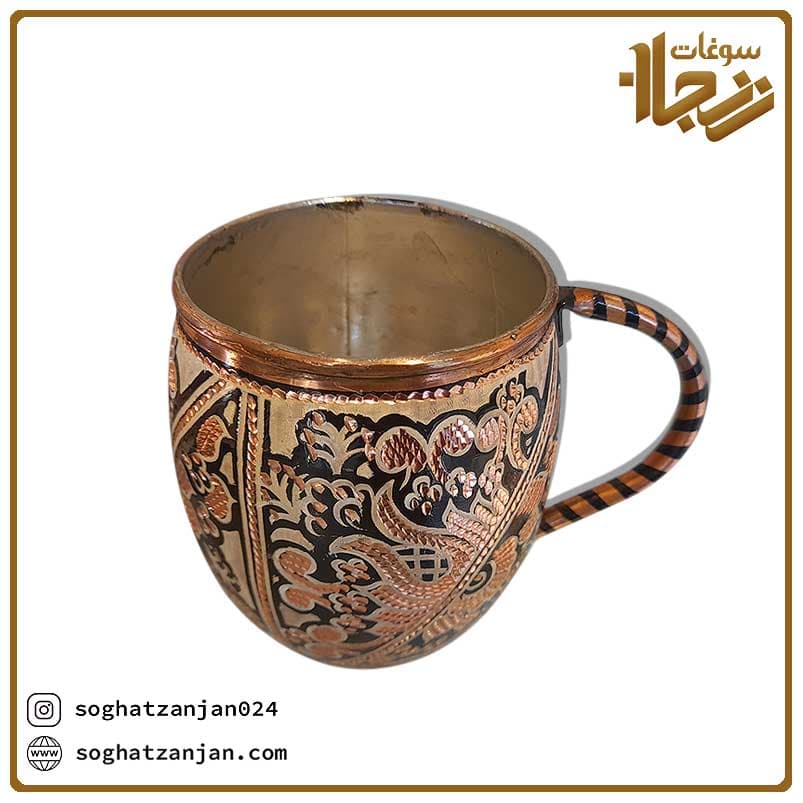 لیوان مسی نقره کوب دسته دار اصل زنجان — تصویر ۲